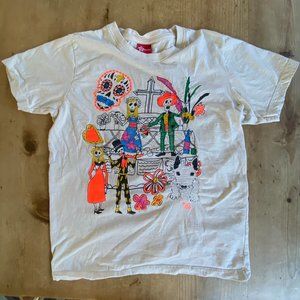 Vintage Embroidered Sugar Skull Tee Shirt S/M